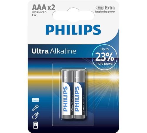 Батарейка Philips AAA bat Alkaline 2шт Ultra Alkaline (LR03E2B/10)