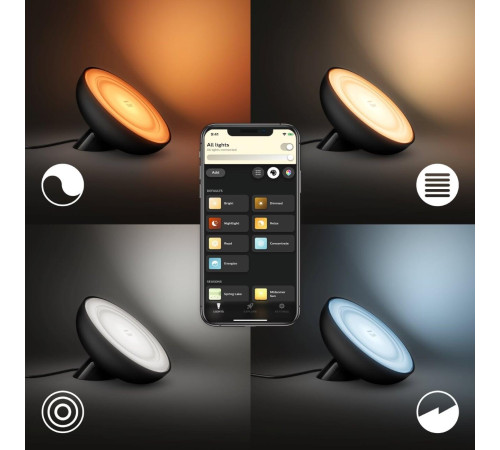 Розумний світильник Philips Hue Bloom 2000K-6500K Color Bluetooth чорний (929002376001)
