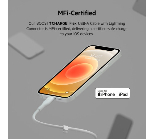 Кабель Belkin USB-A - Lightning силіконовий, з кліпсою, 1м, білий