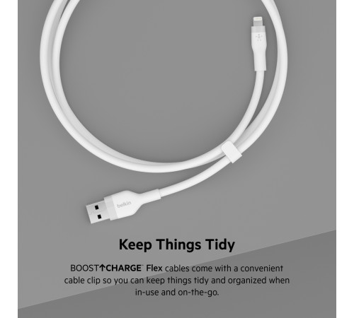 Кабель Belkin USB-A - Lightning силіконовий, з кліпсою, 1м, білий