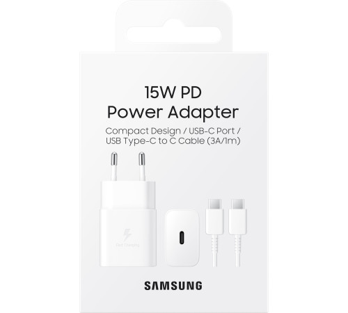 Мережевий зарядний пристрій Samsung 15W Power Adapter (w C to C Cable) White