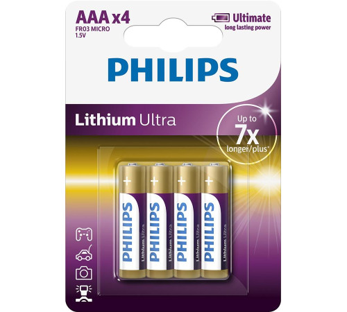 Батарейка Philips AAA bat Alkaline 4шт Lithium Ultra (FR03LB4A/10)