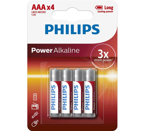 Батарейка Philips AAA bat Alkaline 4шт Power Alkaline (LR03P4B/10)