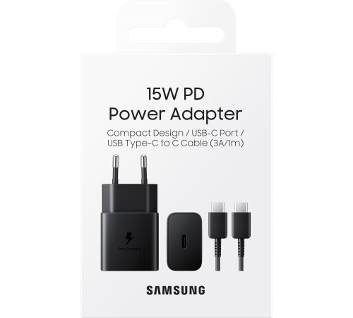 Мережевий зарядний пристрій Samsung 15W Power Adapter (w C to C Cable) Black