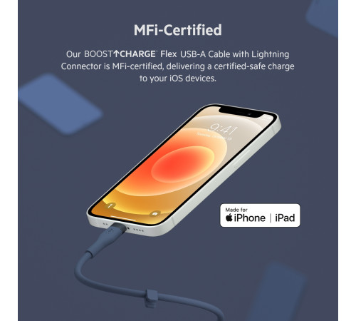Кабель Belkin USB-A - Lightning силіконовий, з кліпсою, 1м, синій