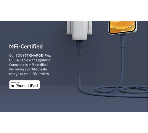 Кабель Belkin USB-A - Lightning силіконовий, з кліпсою, 1м, синій