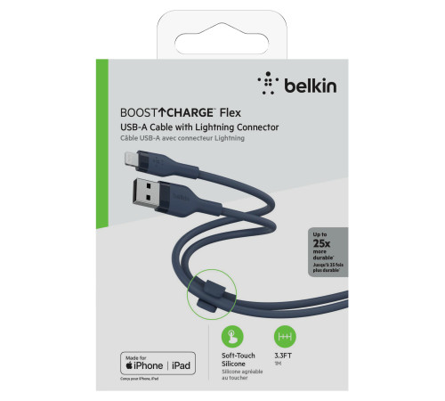 Кабель Belkin USB-A - Lightning силіконовий, з кліпсою, 1м, синій