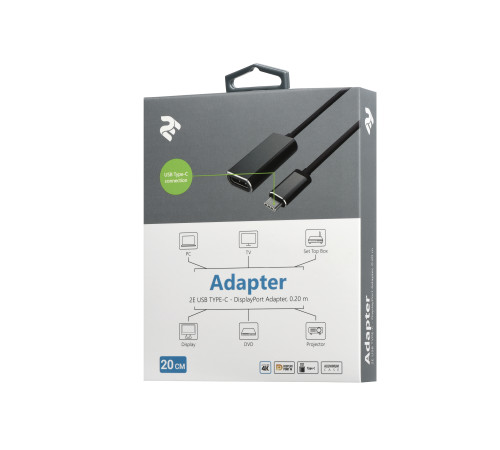 Адаптер 2Е Type-C - DisplayPort, Alluminum, 0.2m